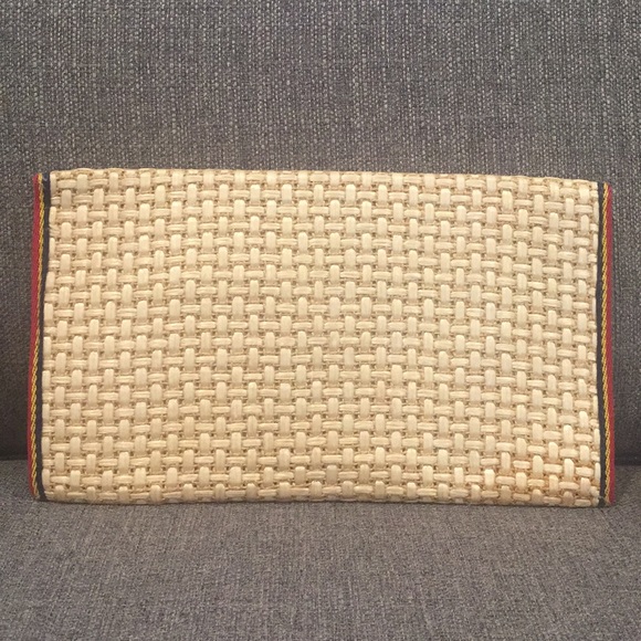 Vintage Bags Raffia Straw Clutch With Leathertwill Detail Poshmark